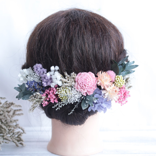 小花　ビッグ　ナチュラル　ブーケ　ブートニア付き　紫　ピンク　ホワイト 小花ビッグナチュラルブーケブートニア付き紫ピンクホワイト