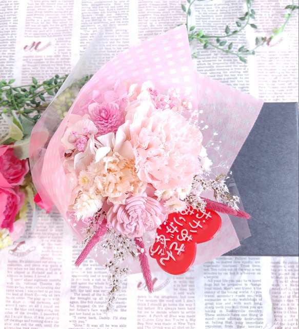 ピンクカーネーションのミニ花束＊プリザーブドフラワー＊母の日ラッピング 6枚目の画像