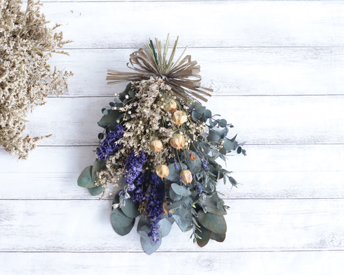 初夏のドライフラワースワッグ＊〜ヒマワリ&ニゲラ②〜32 ㎝＊