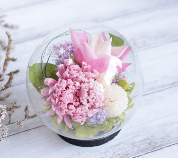 大切な方に贈る仏花～輪菊と蓮・ピンクパルフェ～＊プリザーブドフラワー 2枚目の画像