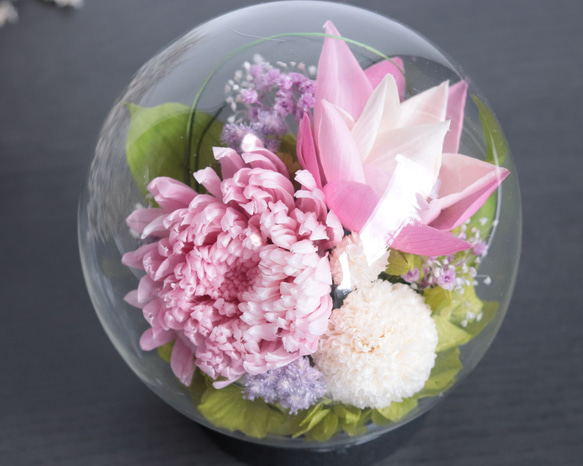 大切な方に贈る仏花～輪菊と蓮・ピンクパルフェ～＊プリザーブドフラワー 6枚目の画像