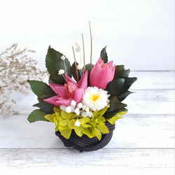 大切な方に贈る仏花～輪菊と蓮・ピンクパルフェ～＊プリザーブドフラワー 7枚目の画像