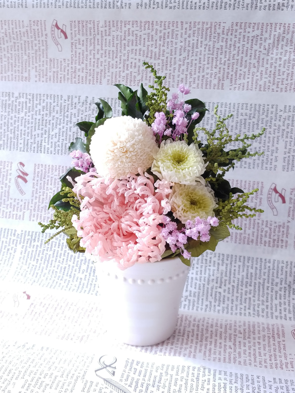 大切な方に贈る仏花～輪菊と蓮・ピンクパルフェ～＊プリザーブドフラワー 9枚目の画像