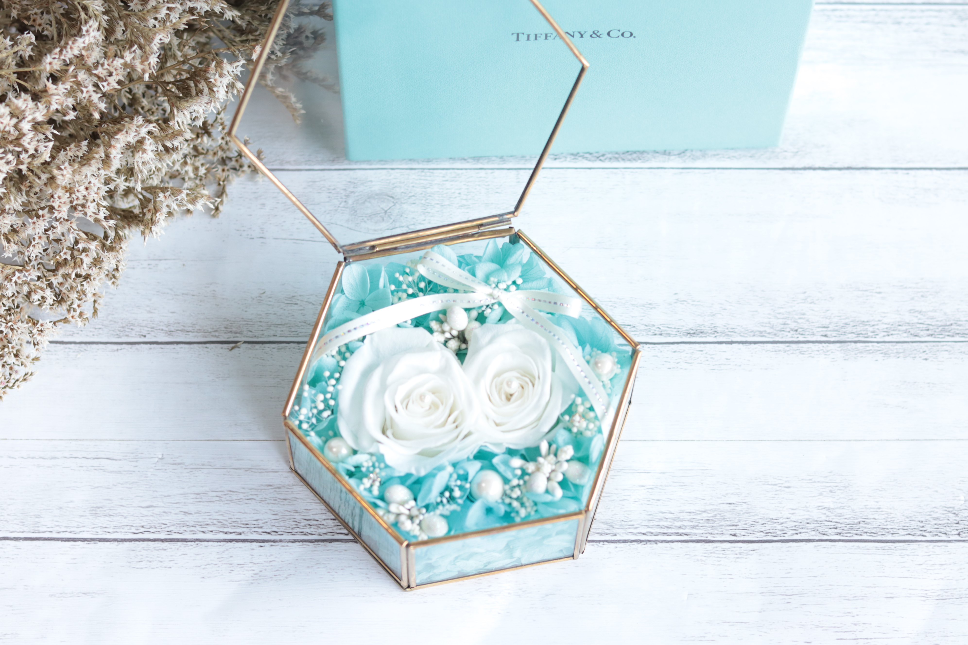 サムシングブルーのリングピロー～リボンＭ～＊アンティークガラスケース