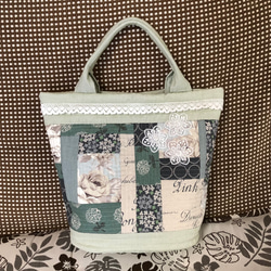 綿麻素材、初夏のお出かけトートバッグ(さわやかミントグリーン) 2枚目の画像