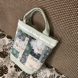 綿麻素材、初夏のお出かけトートバッグ(さわやかミントグリーン) 3枚目の画像