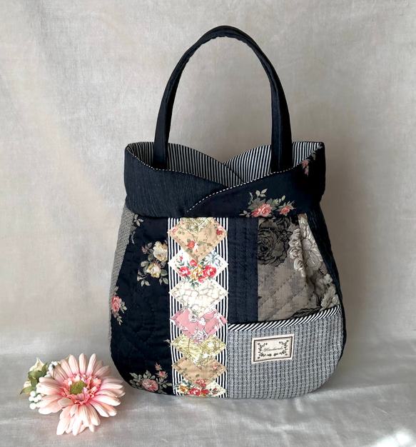 パッチワーク＊フラップ付きハンドバッグ