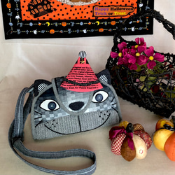 ハロウィン猫ちゃんショルダーバッグ　(うちの子シリーズ)  ハロウィンカラーの三角帽子付き 1枚目の画像