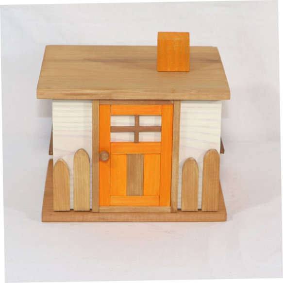 マスクケース　木製　かわいいお家（小）（オレンジ） 2枚目の画像