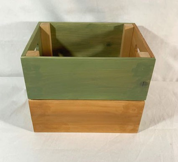 素敵な色の木箱（小）グラスグリーン＆カーキ　☆kibakoシリーズ 3枚目の画像