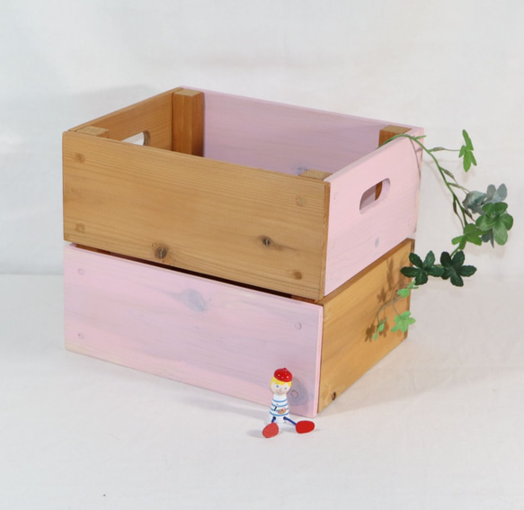 素敵な色の木箱（小）ピンク＆カーキ　☆kibakoシリーズ 1枚目の画像