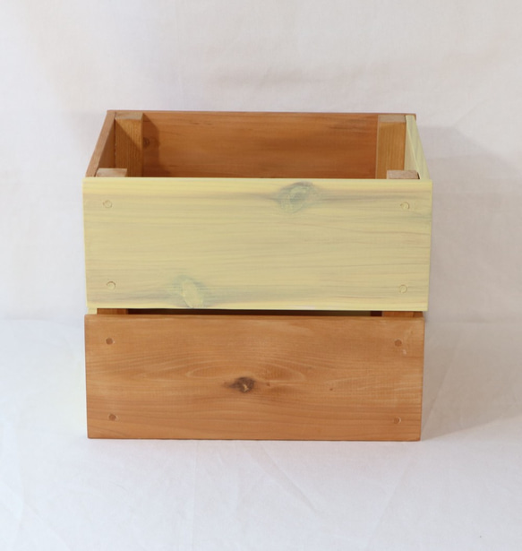 素敵な色の木箱（小）クリームイエロー＆カーキ　☆kibakoシリーズ 3枚目の画像