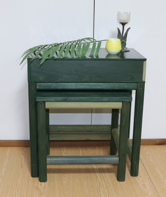 サイドテーブル　素敵な色の多目的家具（ビンテージグリーン） 2枚目の画像