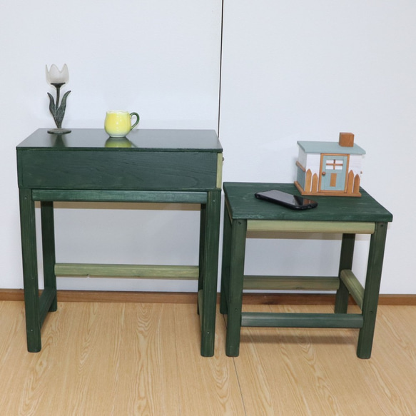 サイドテーブル　素敵な色の多目的家具（ビンテージグリーン） 4枚目の画像