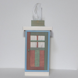 かわいい扉の木製ティッシュケース（パステル） 2枚目の画像