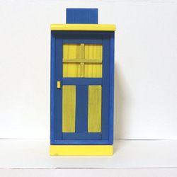 かわいい扉の木製ティッシュケース（ブルー＆イエロー） 1枚目の画像