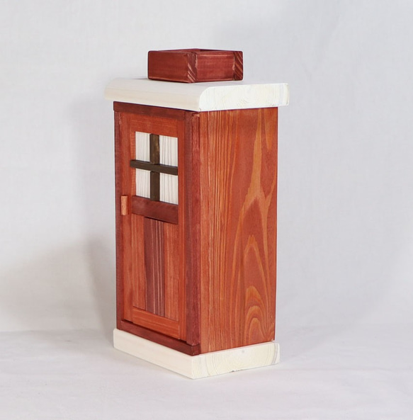 かわいい扉の木製ティッシュケース（ボルドー） 3枚目の画像