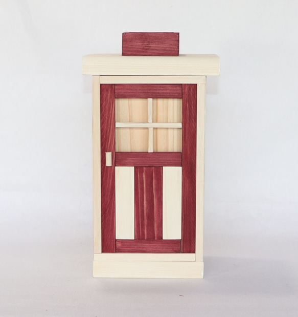 かわいい扉の木製ティッシュケース（バーガンディ） 2枚目の画像