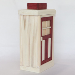 かわいい扉の木製ティッシュケース（バーガンディ） 4枚目の画像