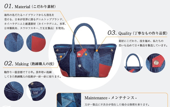 【京都 ichinoi 一の井 国産デニムトート】取り外し可能なショルダー付き 軽くて洗える優秀ＢＡＧ！ LIGHTBL 8枚目の画像