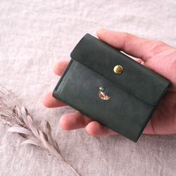 小さな財布 カモの刺繍 グリーン 3枚目の画像