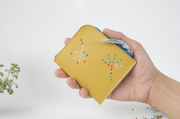 小さなお財布 カラフルなイタリアンシュリンク L字ファスナー財布（ウォーターブルー） 2枚目の画像