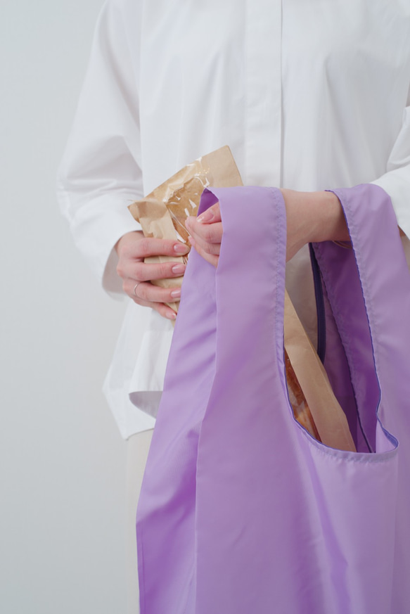 柔和的顏色 智慧環保袋，可折疊成塑膠袋型/卡片尺寸 紫色 第3張的照片
