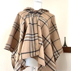コーチ ダッフルケープ ポンチョ 内側チェック柄 フード 2way トグル