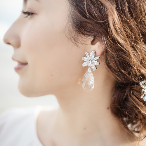 スワロフスキー×ジルコニアピアス/イヤリング ブライダルピアス