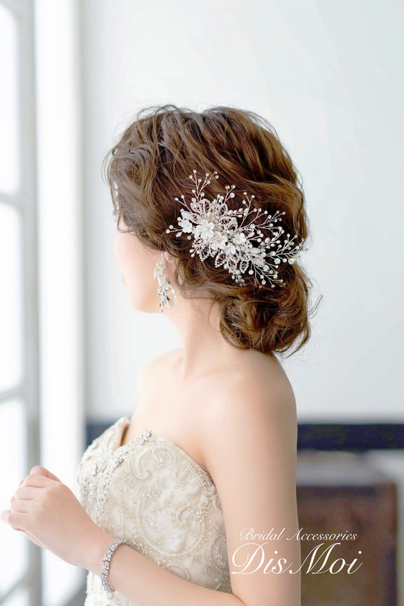 ヘッドドレス 結婚式　花嫁 ヘアアクセサリー ヘッドアクセサリー ウェディング ブライダル　フラワー　リーフ　小枝 4枚目の画像