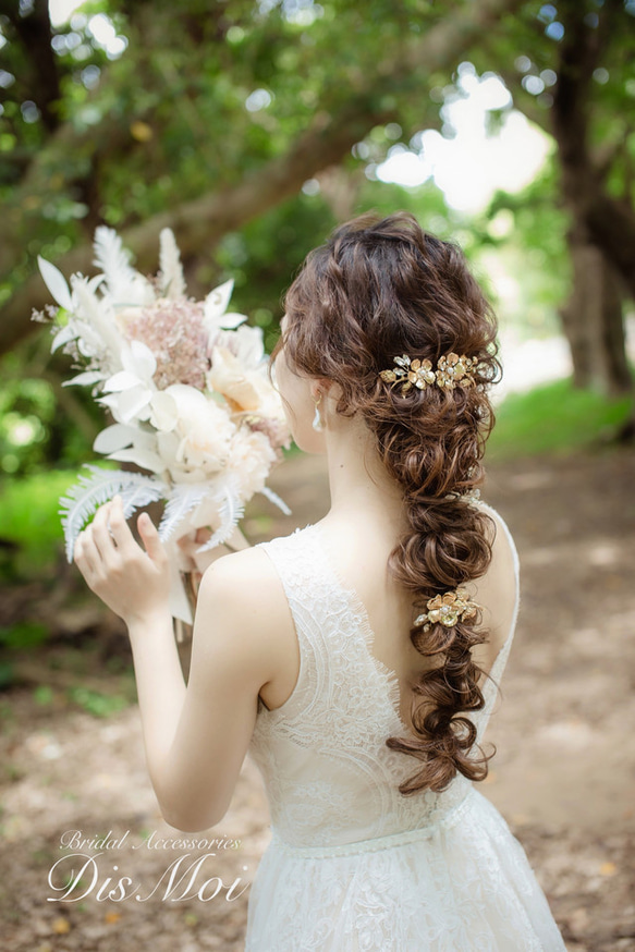 大人気♥ヘッドドレス 結婚式　花嫁 ヘアアクセサリー ヘッドアクセサリー ウェディング ブライダル　フラワー　リーフ 3枚目の画像