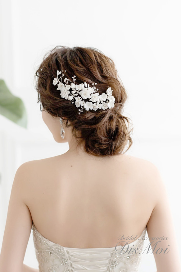 ヘッドドレス 結婚式　花嫁 ヘアアクセサリー ヘッドアクセサリー ウェディング ブライダル　フラワー　リーフ　小枝 3枚目の画像