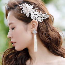 ヘッドドレス 結婚式　花嫁 ヘアアクセサリー ヘッドアクセサリー ウェディング ブライダル　フラワー　リーフ　小枝 2枚目の画像