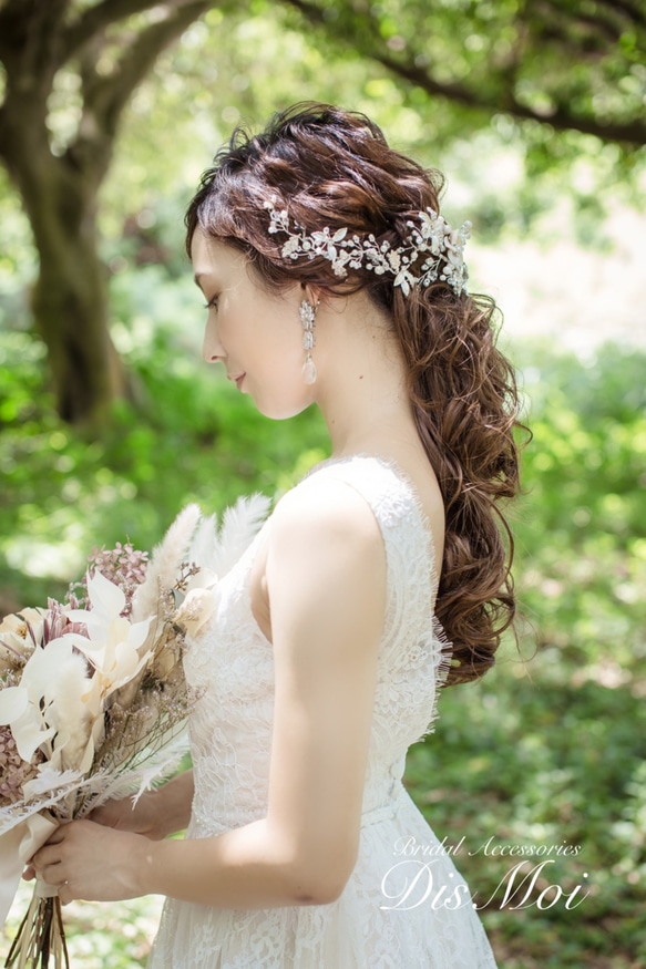ヘッドドレス 結婚式　花嫁 ヘアアクセサリー ヘッドアクセサリー ウェディング ブライダル　フラワー　リーフ　小枝 7枚目の画像