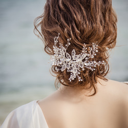 ヘッドドレス 結婚式　花嫁 ヘアアクセサリー ヘッドアクセサリー ウェディング ブライダル　フラワー　リーフ　小枝 2枚目の画像