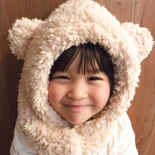 ハンドメイド　うさみみ　くまみみ　ネックウォーマー くま耳のフードネックウォーマー 帽子(ベビー・キッズ) haneko 通販