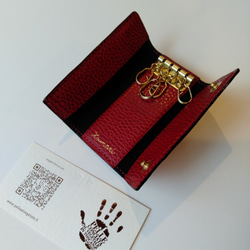 4連 キーケース イタリア ブッテーロ Dollaro ドラーロ　赤 真鍮　金具　手縫い 1枚目の画像