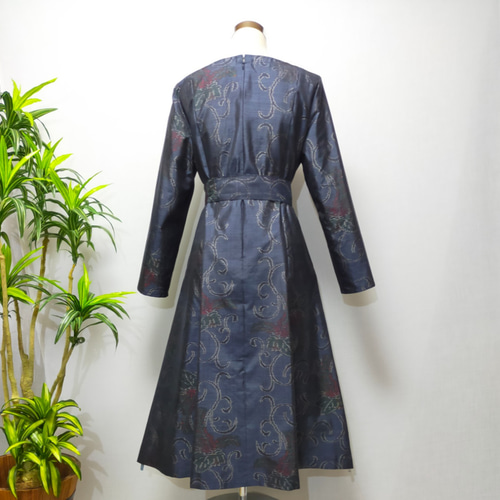 着物リメイク ワンピース ジャンパースカート2WAY 花柄 ギャザー 大人