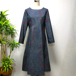 着物リメイク【L】正絹本場大島紬☆藍泥染7マルキ☆Aライン