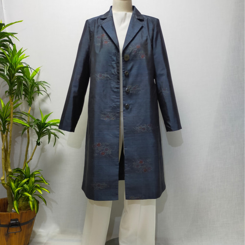 大島紬＊ 着物リメイク＊ロングコート（正絹）ハンドメイド 着物リメイクロングコート/大島紬 コート Futari 通販 16838836