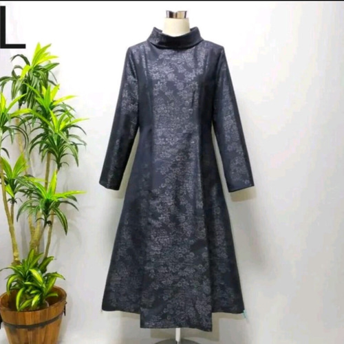 ロールカラーの ワンピース大島紬着物リメイク