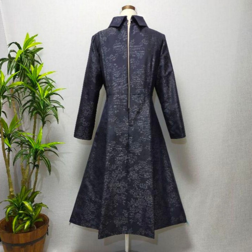 No220大島紬着物リメイク プリンセスライン　ロールカラーワンピ No220大島紬着物リメイク プリンセスライン ロールカラーワンピ 着物