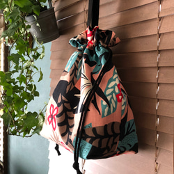 花柄　くすみピンク　ワンハンドルバッグ　エコバッグ　巾着バッグ　ランチバッグ　ボタニカル　大人トート　カラフルバッグ 3枚目の画像