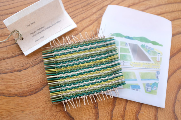 「早島駅から見る田園風景」と手織りコースター 1枚目の画像