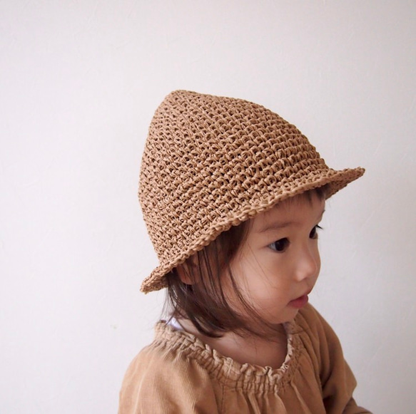 春夏用 手編みのどんぐり麦わら帽子 〈キッズサイズ〉ナチュラルカラー 4枚目の画像