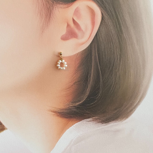 水晶 ケシパールのビジューピアス・イヤリング 淡水パール