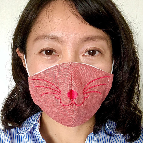猫顔刺繍 マスク 小学生 子ども 女性  男性 立体マスク 5枚目の画像