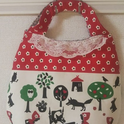 【童話の世界】ハンドメイド　赤ずきんちゃん　たまごバッグ　トートバッグ　たまごのような形のバッグ　 1枚目の画像