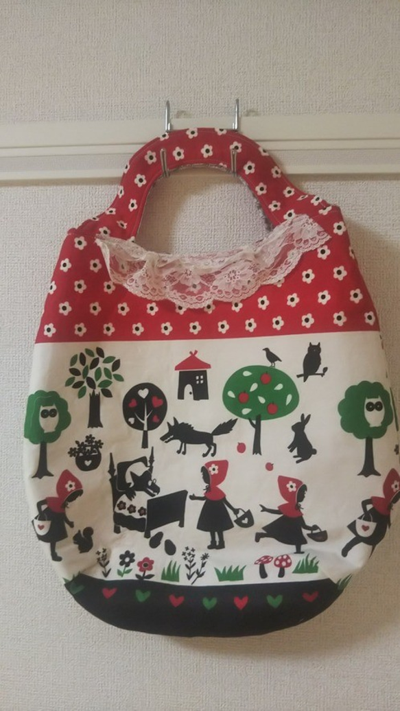 【童話の世界】ハンドメイド　赤ずきんちゃん　たまごバッグ　トートバッグ　たまごのような形のバッグ　 5枚目の画像
