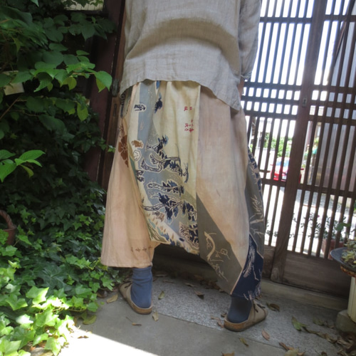 手ぬぐいリメイク☆柿渋染めに色を重ねて楽しいおとなのサルエル 手ぬぐいリメイク☆柿渋染めに色を重ねて楽しいおとなのサルエル